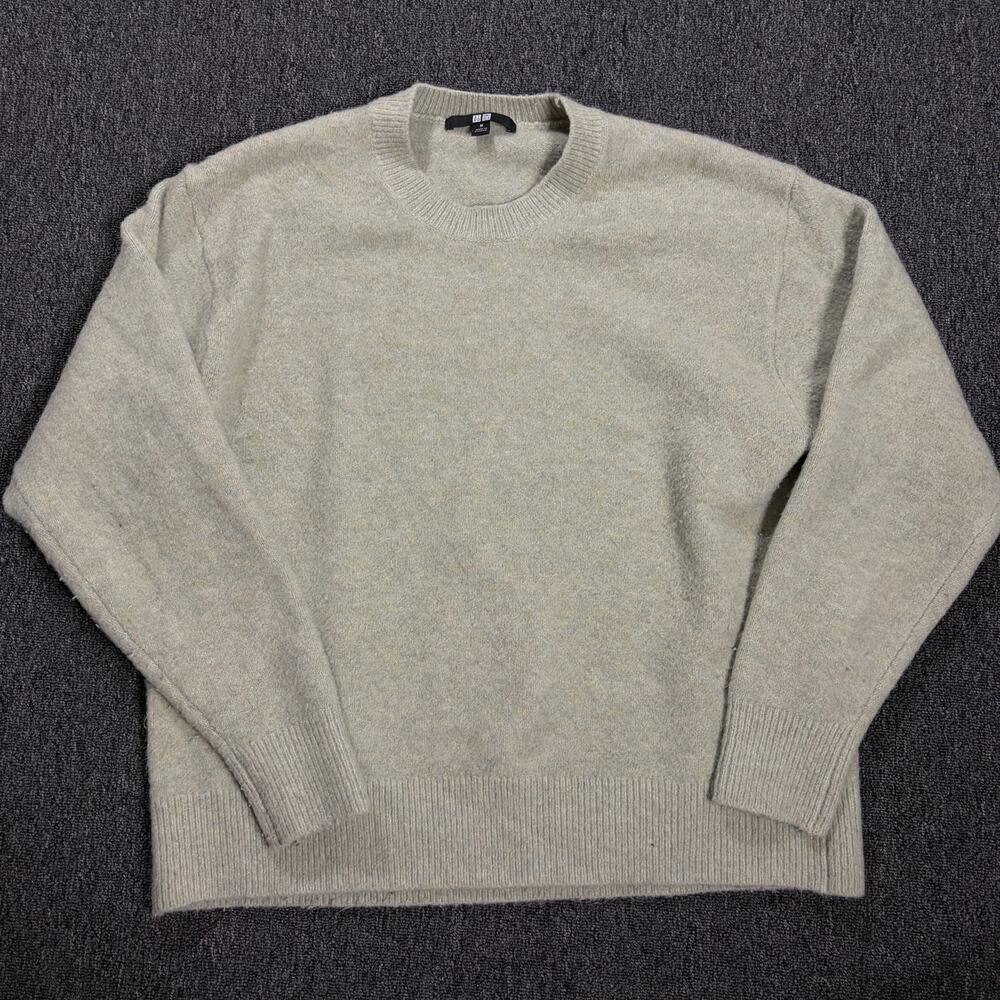 Vintage Y2k Uniqlo Green Grey Longsleeve Pullover Knit Crewneck Sweater Medium